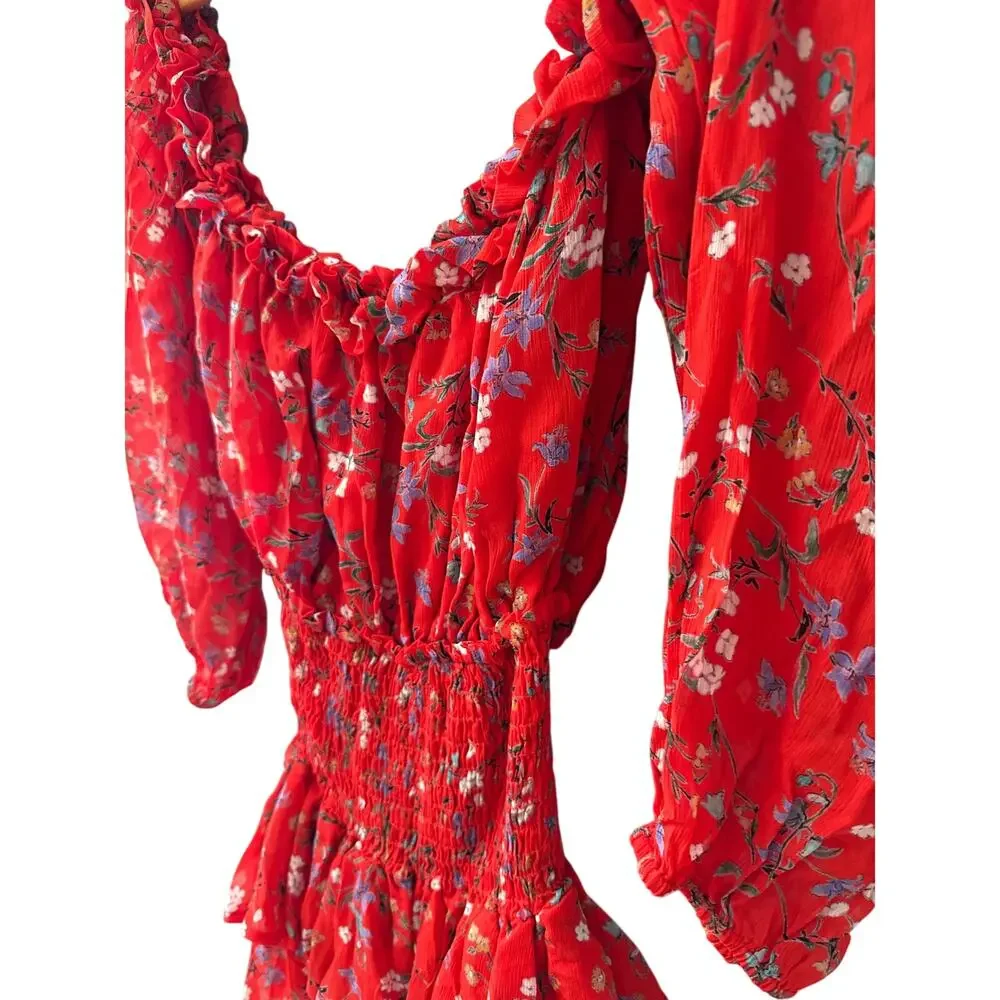 Rays For Days Off The Shoulder Gabriella Romper Rouge‎ Bouquet Size Medium - Picture 10 of 11